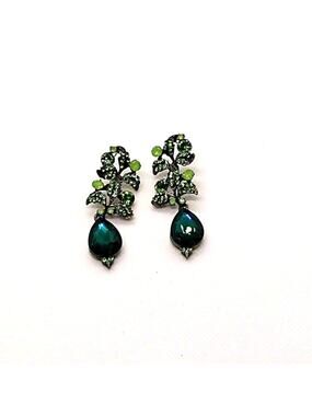 Statement post rhinestone earrings, teardrop, green
